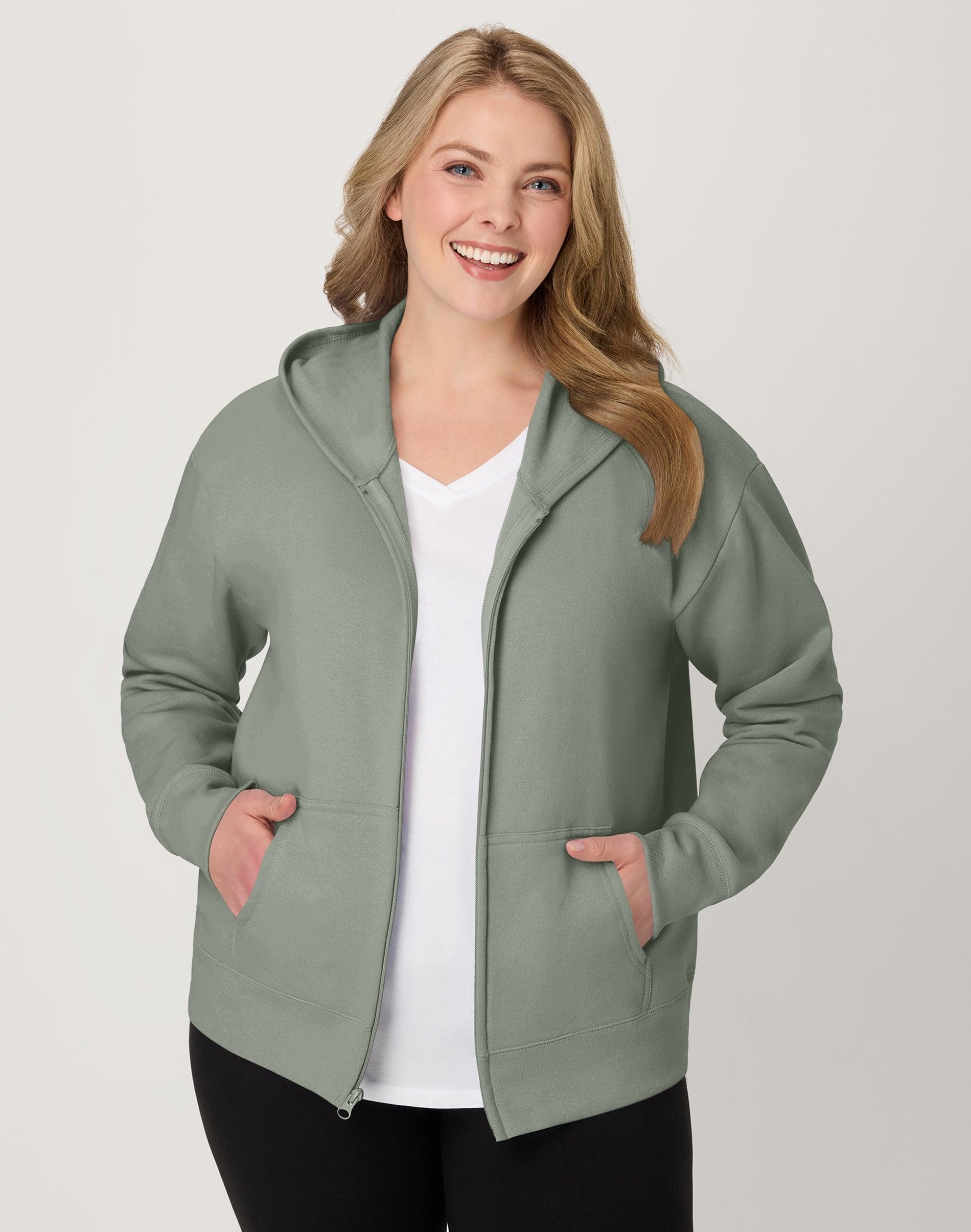 hanes just my size ecosmart women's full-zip fleece hoodie (plus ) stonewashed green 1x