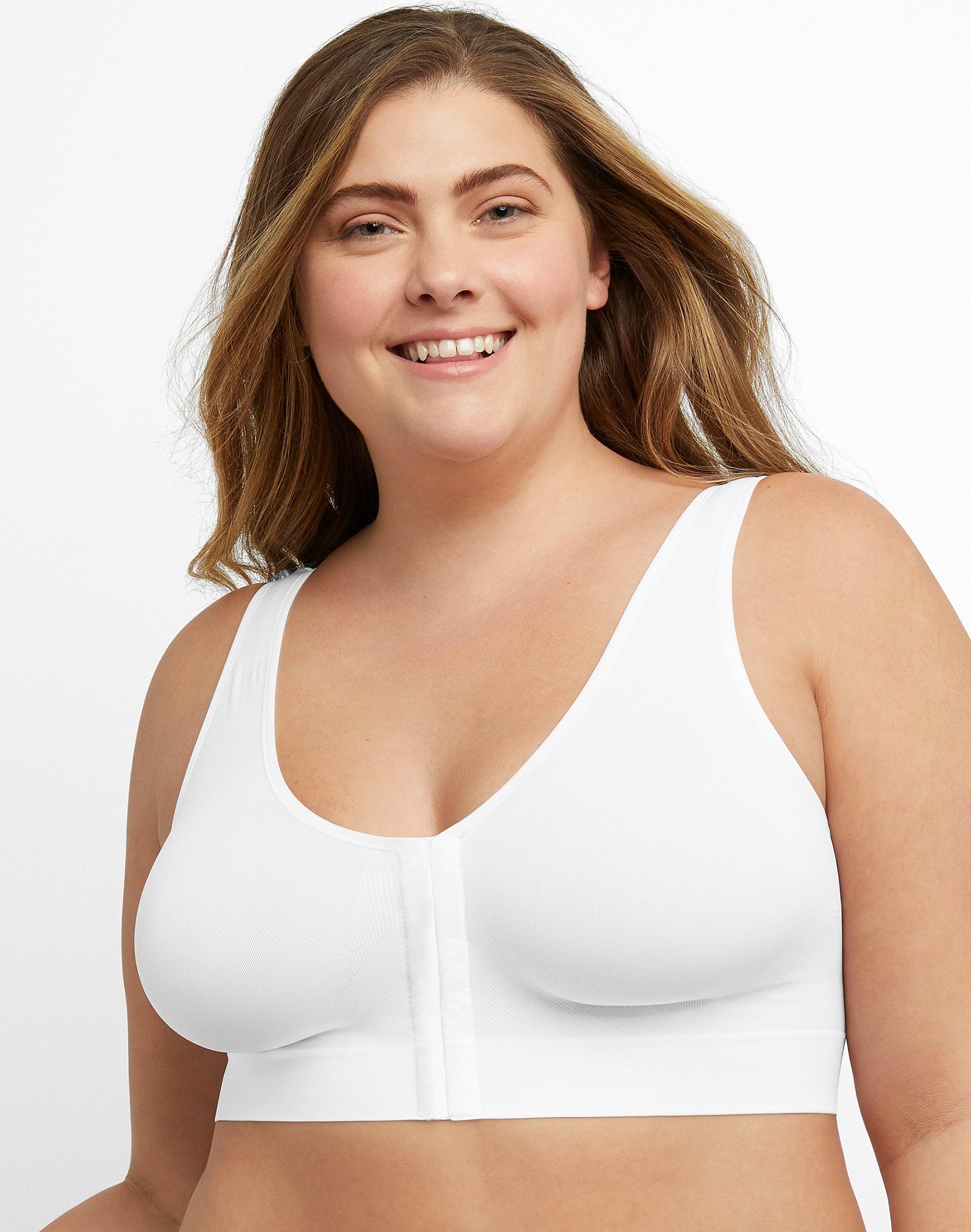 hanes just my size pure comfort front-close seamless bra white 1x women's