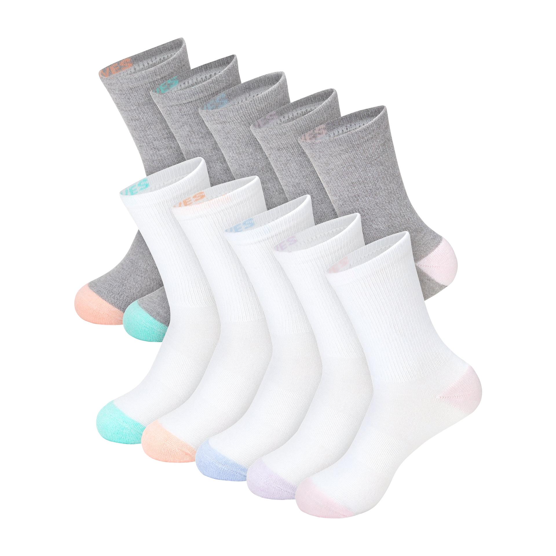 hanes moves x-temp women's crew socks, 10-pairs, shoe sizes 8-12 white/grey