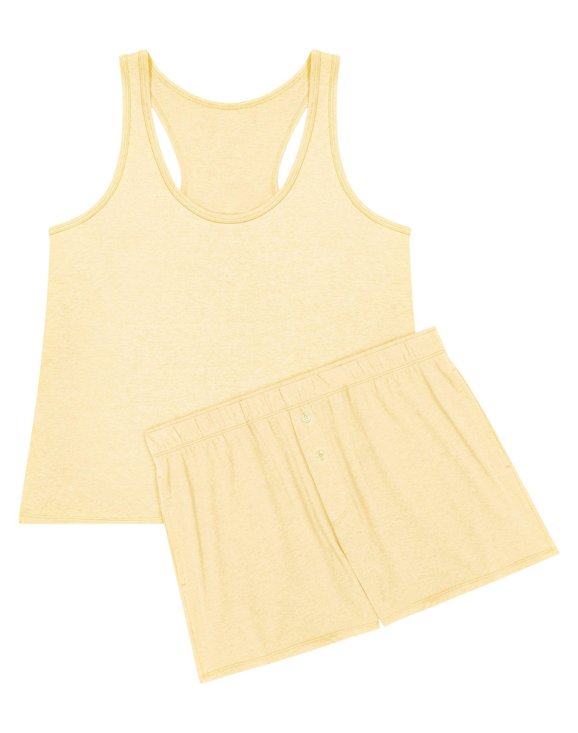 hanes originals comfywear women's pajamas set, sleep top & shorts, loungewear moon mist yellow/moon yellow xs