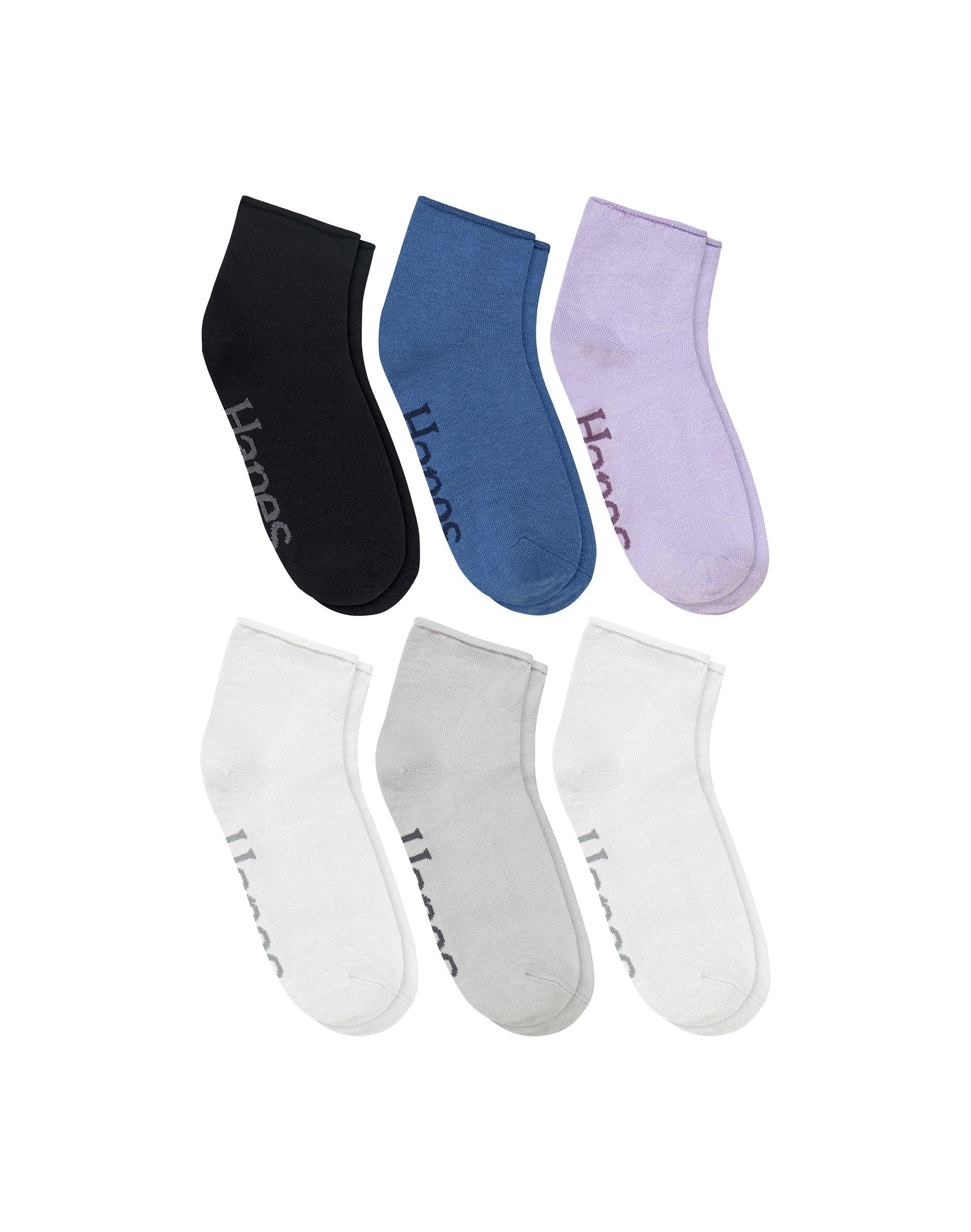 hanes originals women's supersoft ankle socks, 6-pairs navy rolltop 5-9