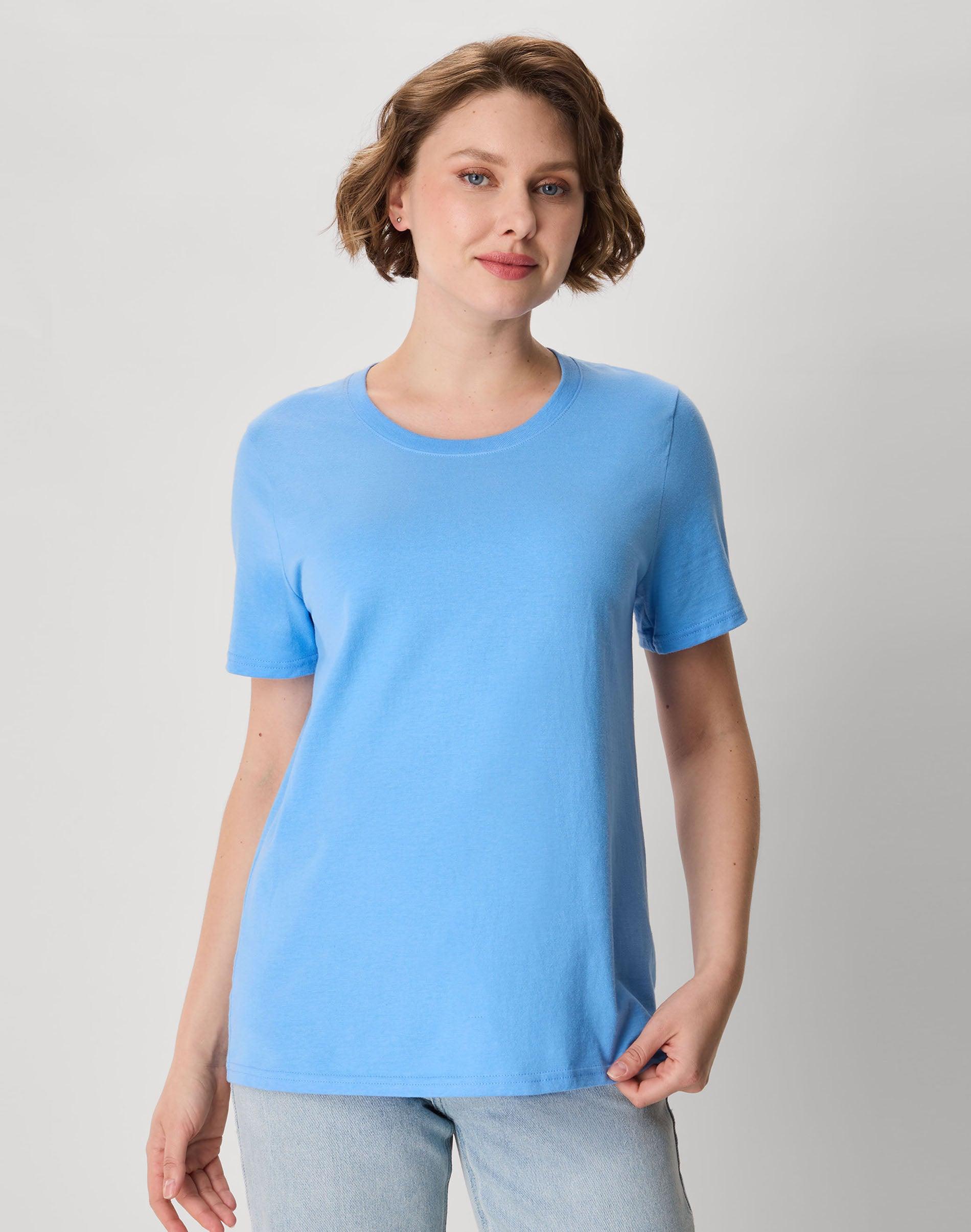 hanes perfect-t women's cotton crewneck t-shirt carolina blue s