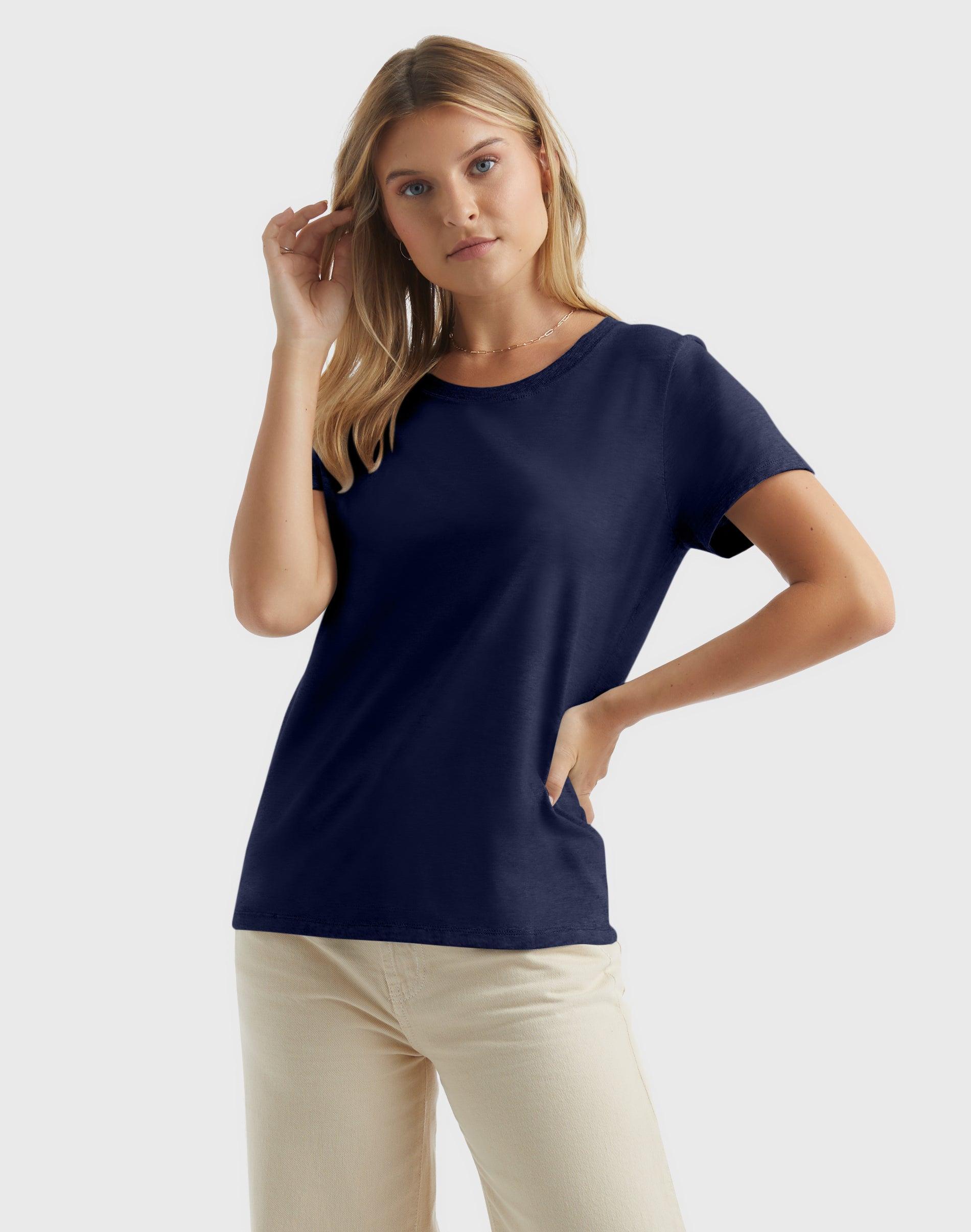 hanes perfect-t women's cotton crewneck t-shirt navy s