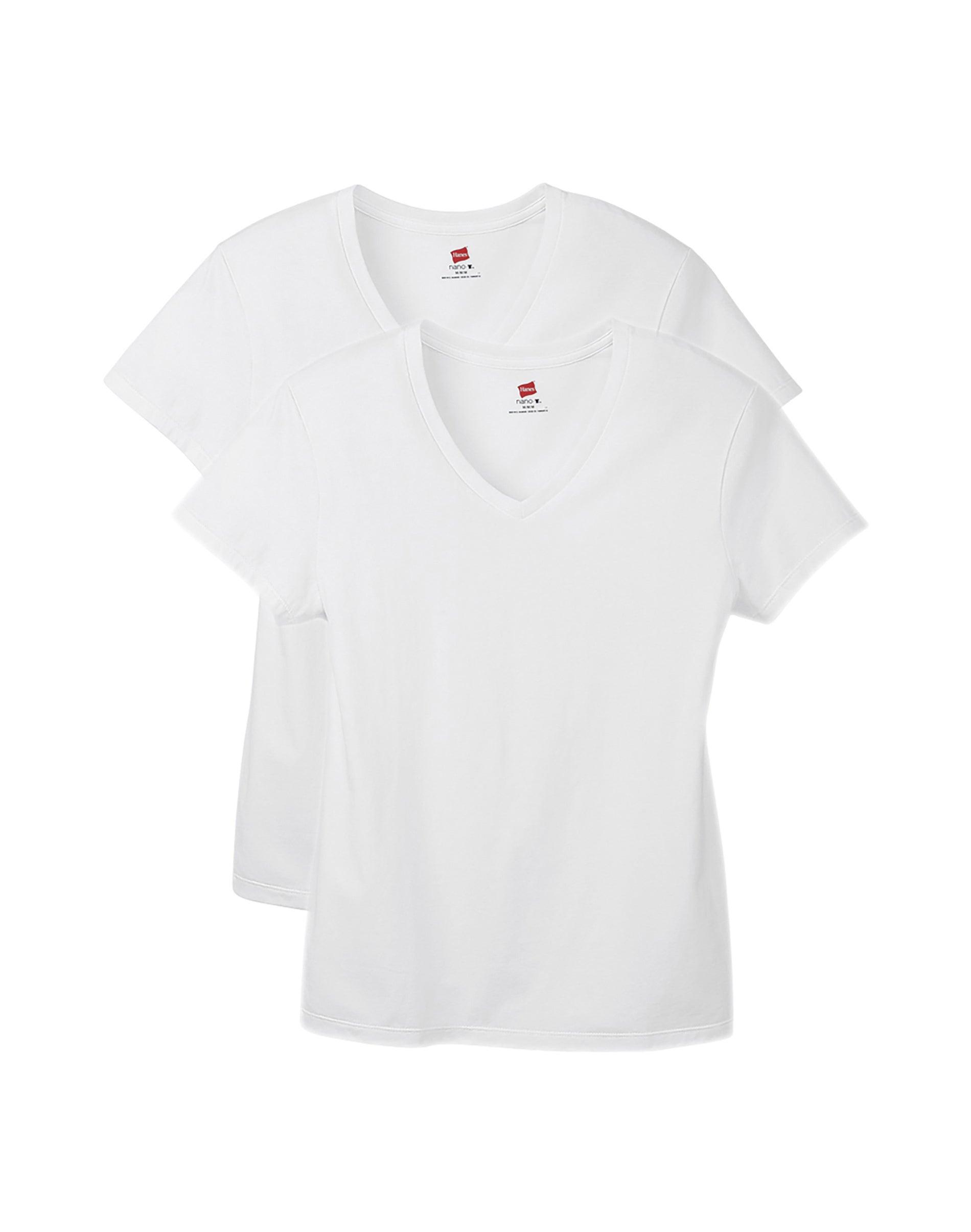 hanes perfect-t women's v-neck cotton t-shirt, value 2-pack white s