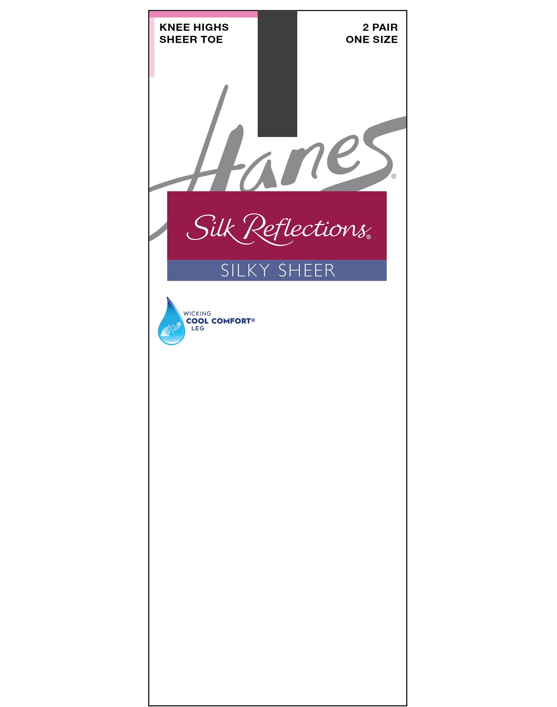 hanes silk reflections silky sheer knee highs, toe, 2-pairs barely black women's