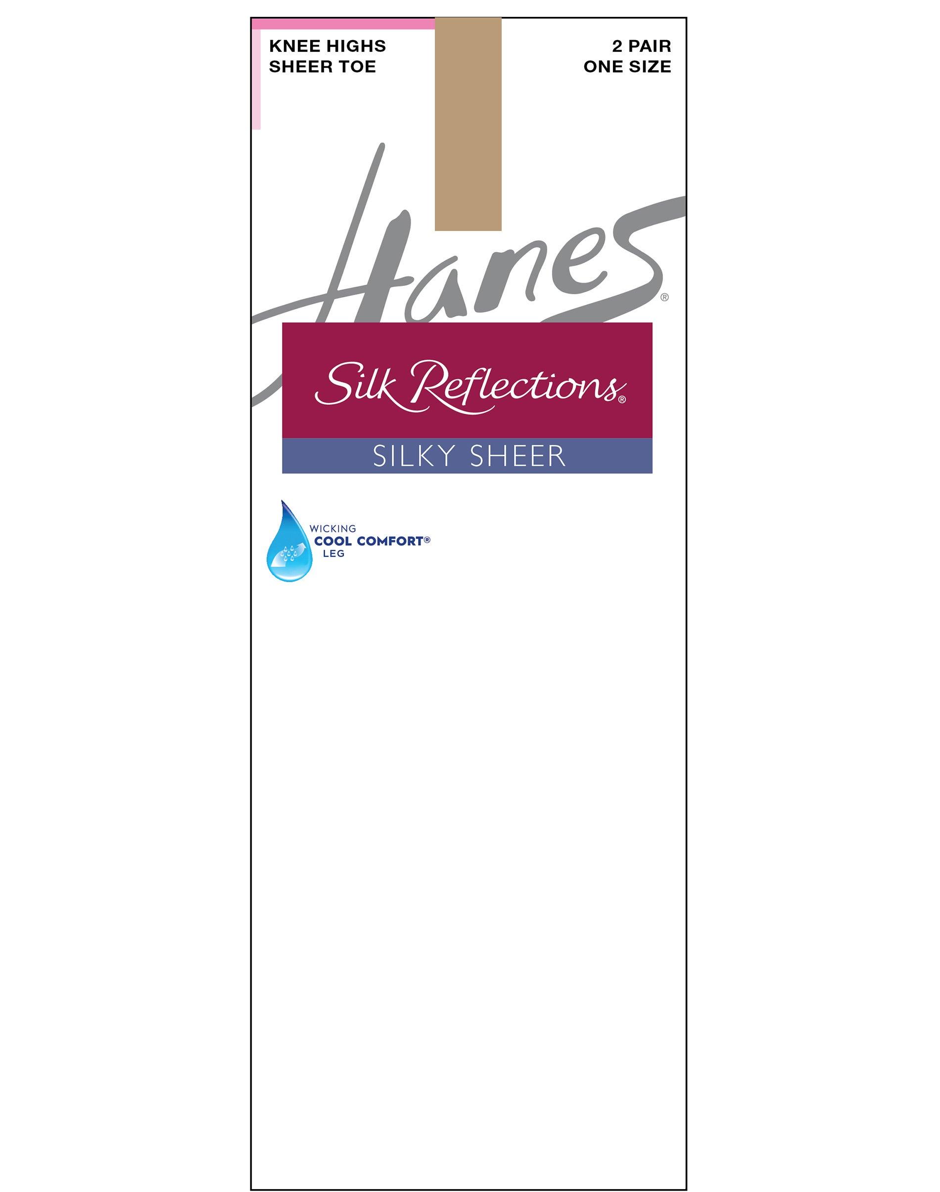 hanes silk reflections silky sheer knee highs, toe, 2-pairs little color women's