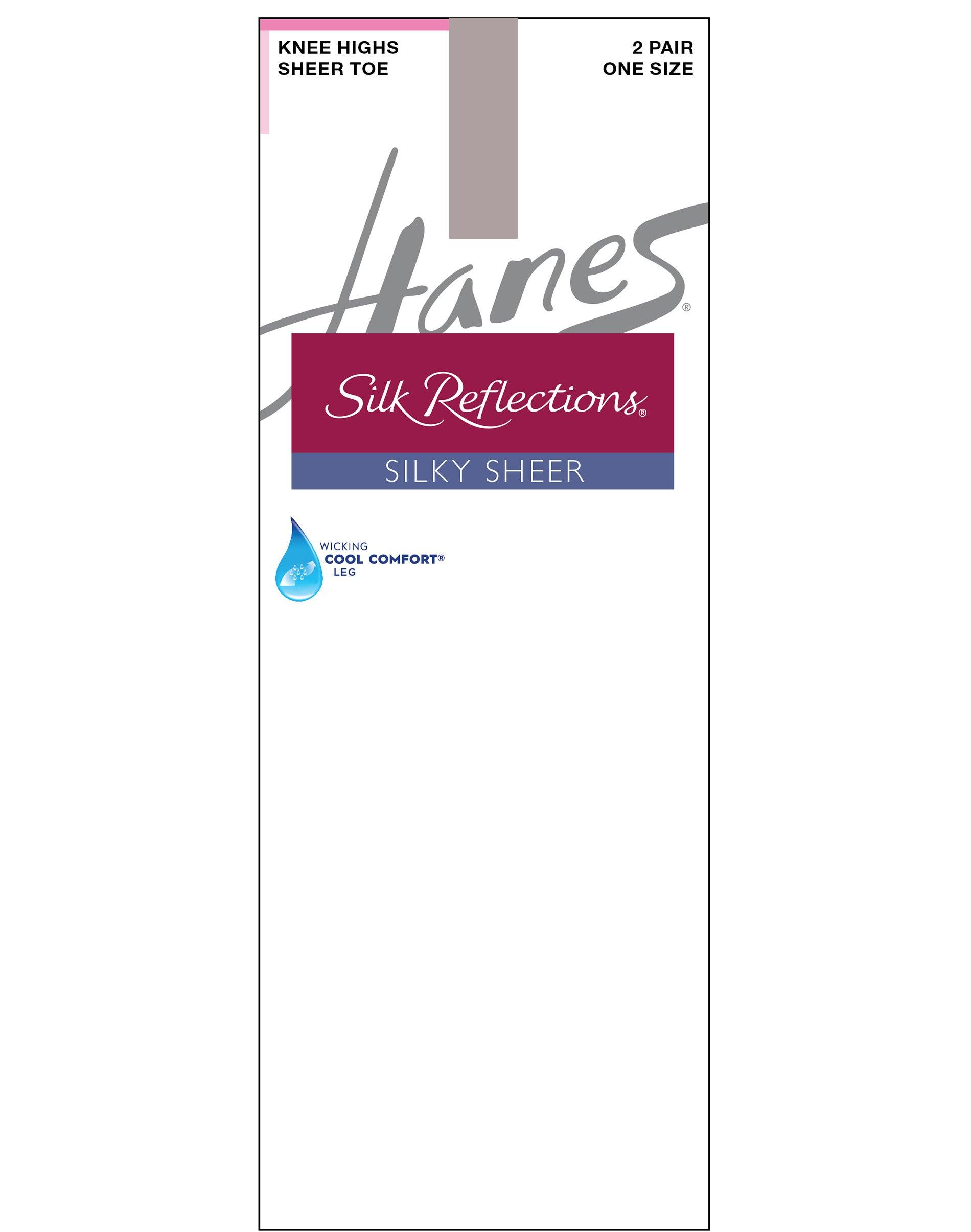 hanes silk reflections silky sheer knee highs, toe, 2-pairs soft taupe women's