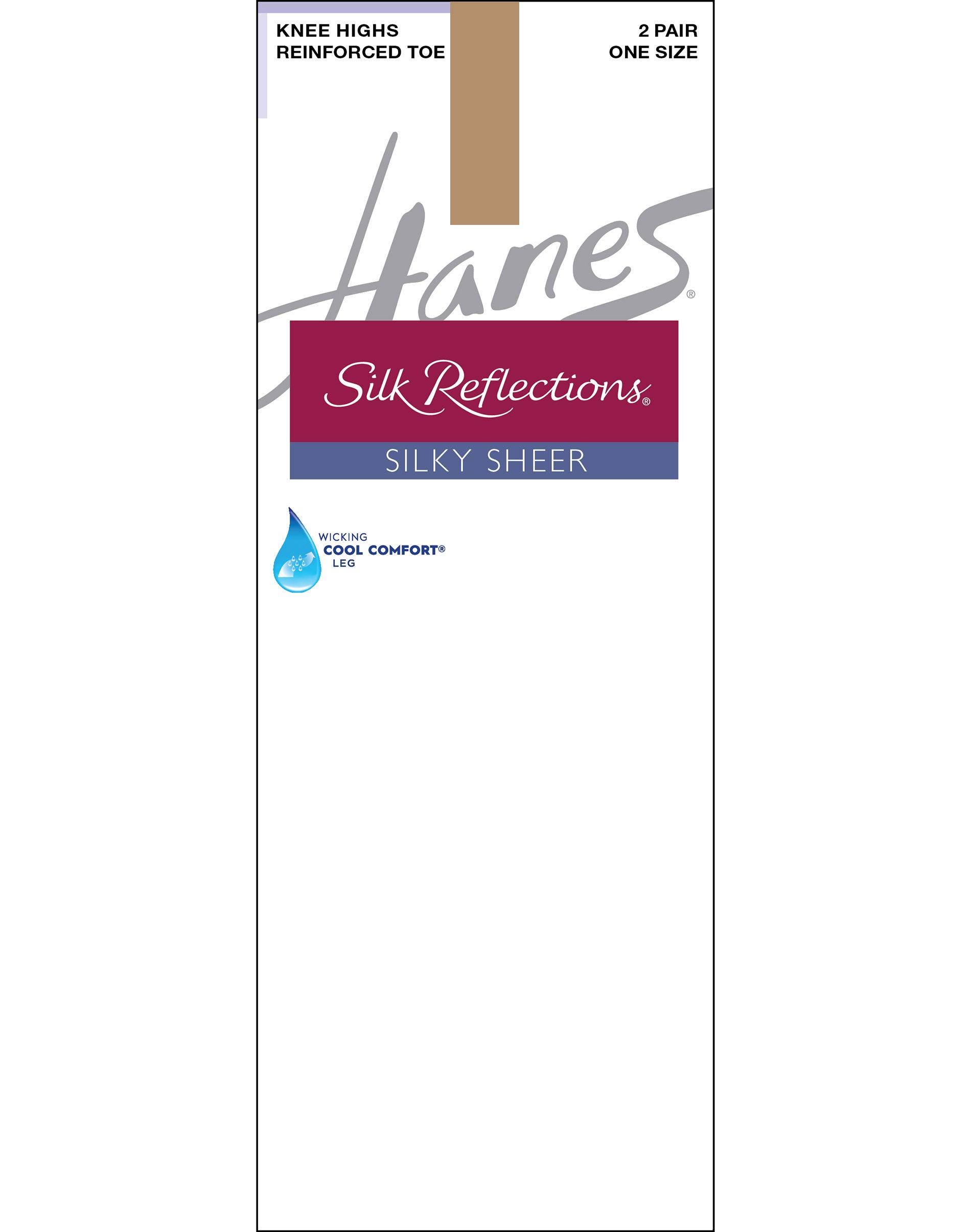 hanes silk reflections silky sheer knee highs with reinforced toe, 2-pairs nude women's