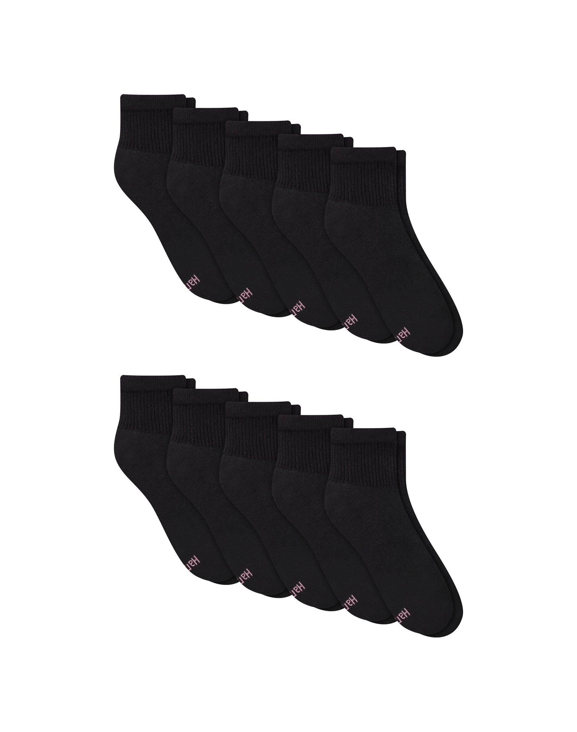 hanes women's athletic ankle socks, full sole cushion, 10-pairs black 5-9