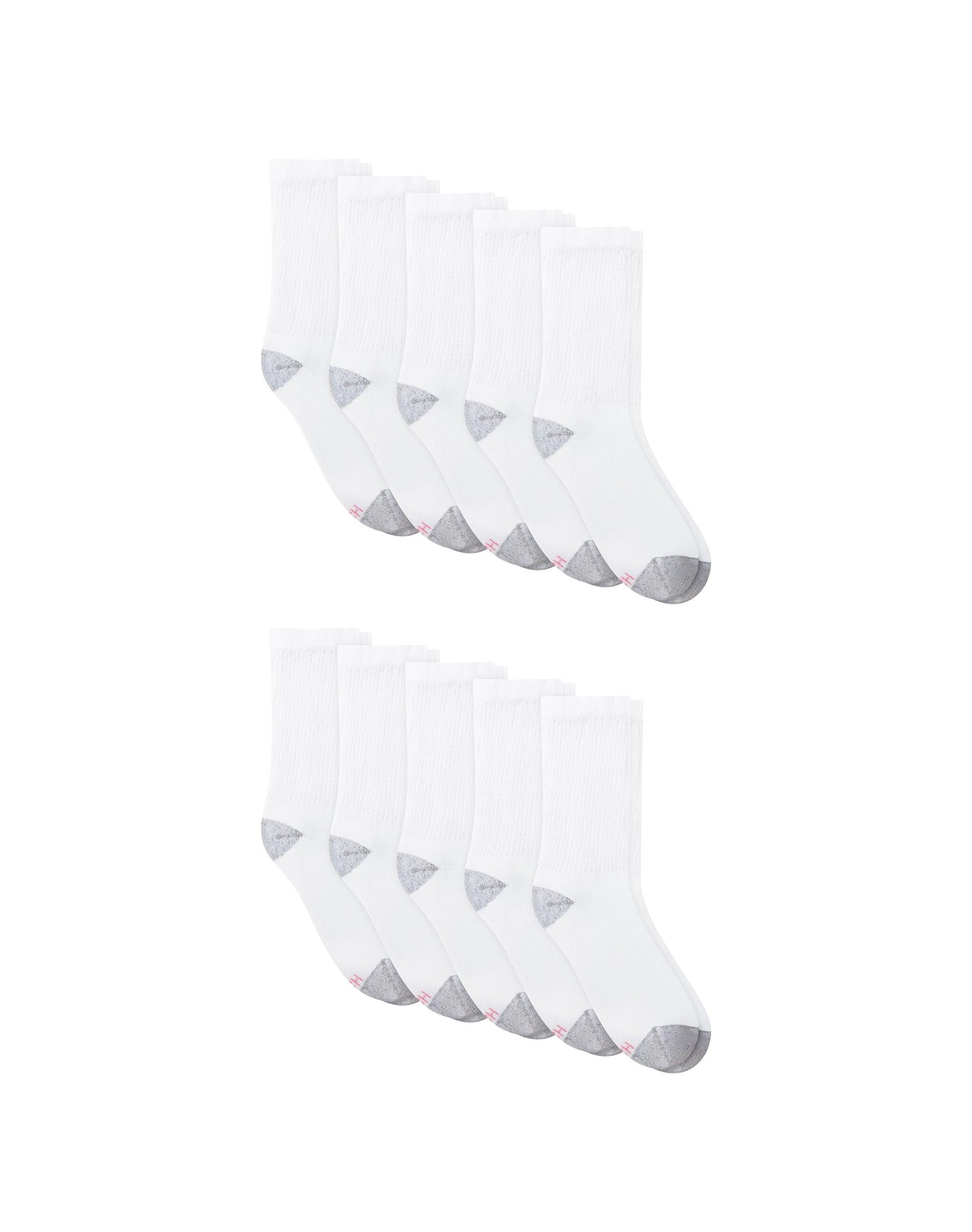 hanes women's athletic crew socks, full sole cushion, 10-pairs white 5-9