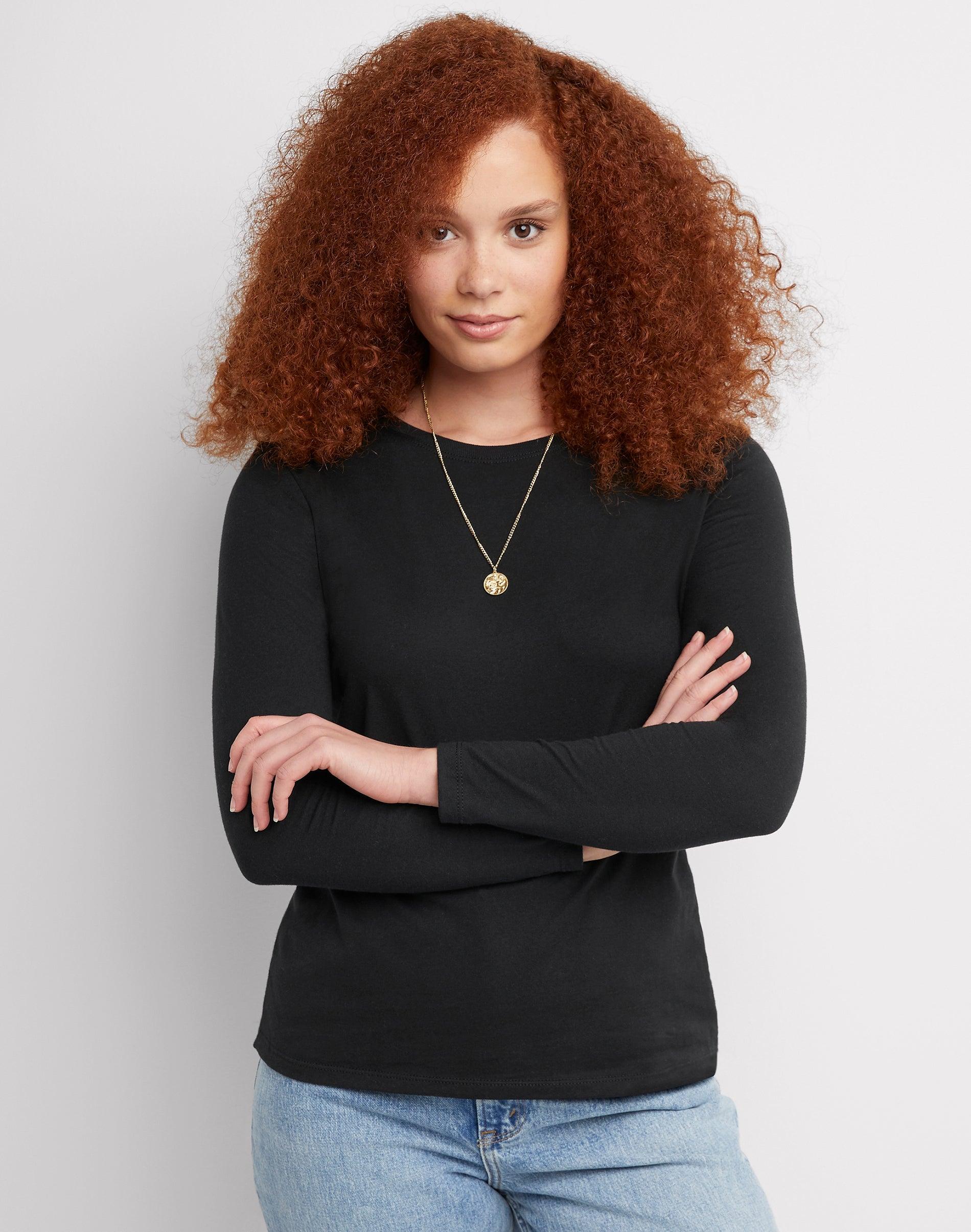 hanes women's long sleeve cotton t-shirt ebony s