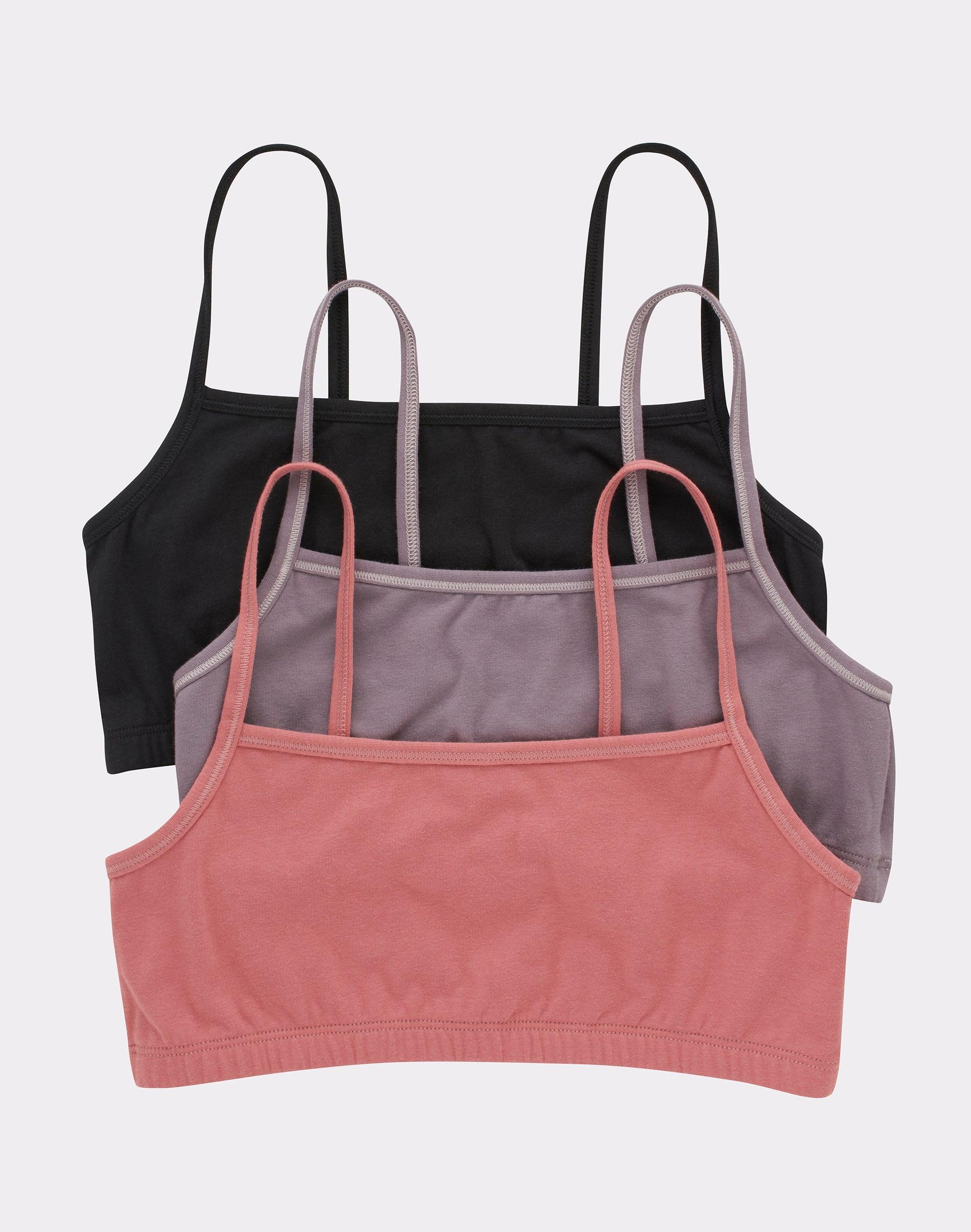hanes women's string crop bralette, 3-pack black/spiced fig/terra red xs