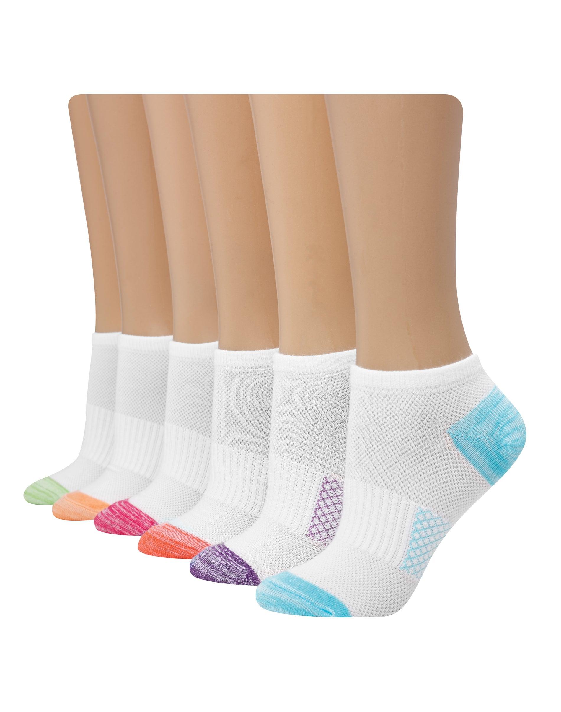 hanes x-temp women's no show socks, 6-pairs white/assorted stripes 5-9
