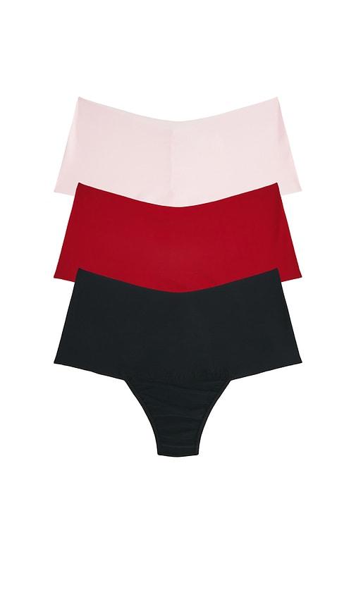 hanky panky 3 high rise thongs in red,pink. - size l (also in s, xl)