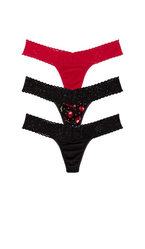hanky panky 3 low rise thongs in black,red.