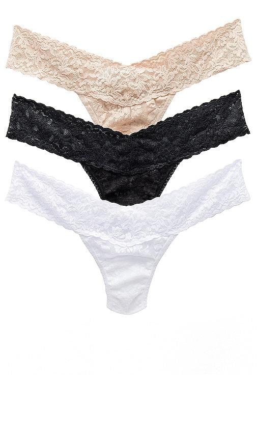 hanky panky low rise thong 3 pack in black.