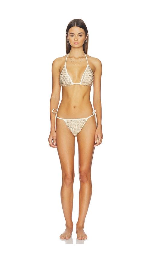 hanne bloch pom pom bikini set in metallic gold. - size l (also in xs, s, m, xl)