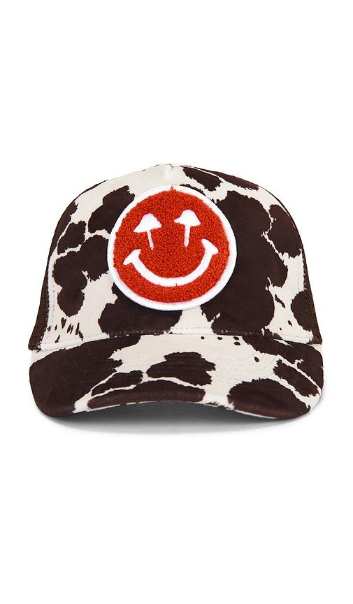 happy caps cow print trucker hat in brown.