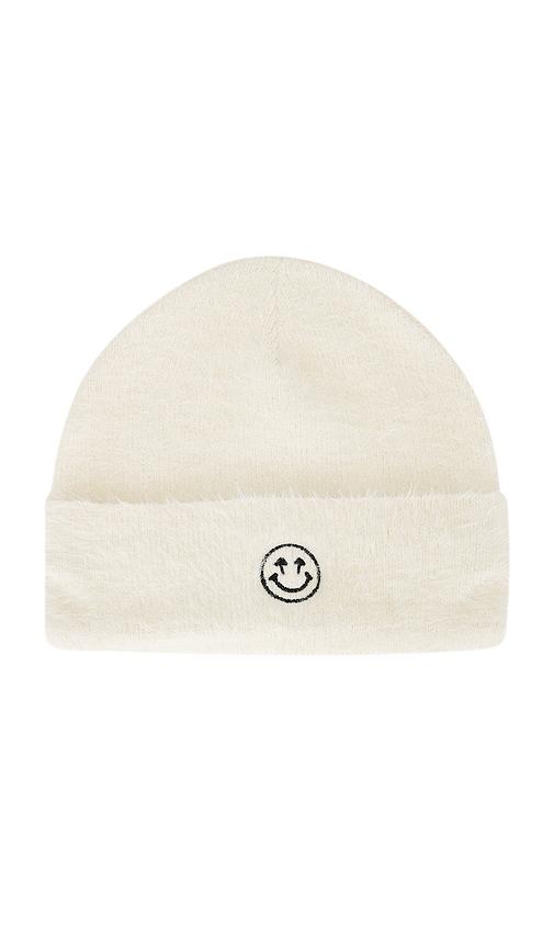 happy caps furry beanie in white.
