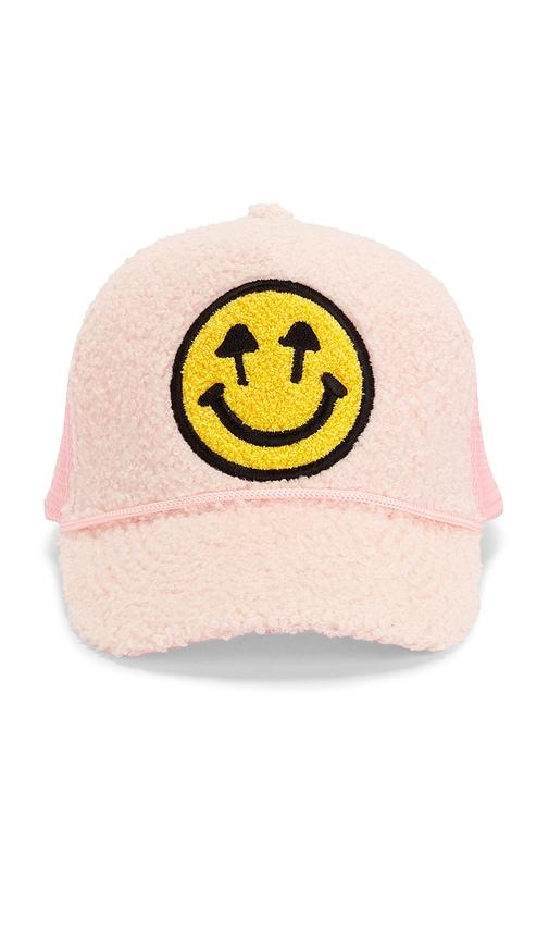 happy caps sherpa meshback hat in pink.