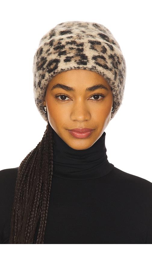 hat attack leopard beanie in brown.