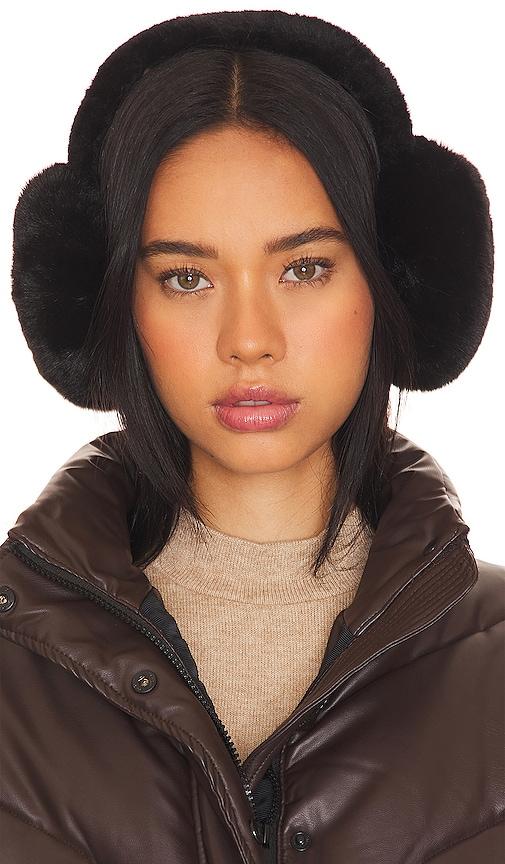 hat attack oversized faux fur earmuff in black.