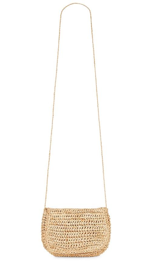 hat attack straw belt bag in tan.