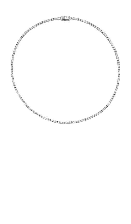 heaven mayhem lab grown tennis necklace in metallic silver.