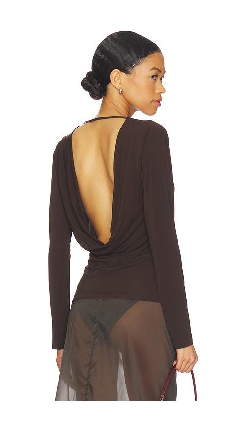 helmut lang cowl back long sleeve top in brown. - size l (also in m)