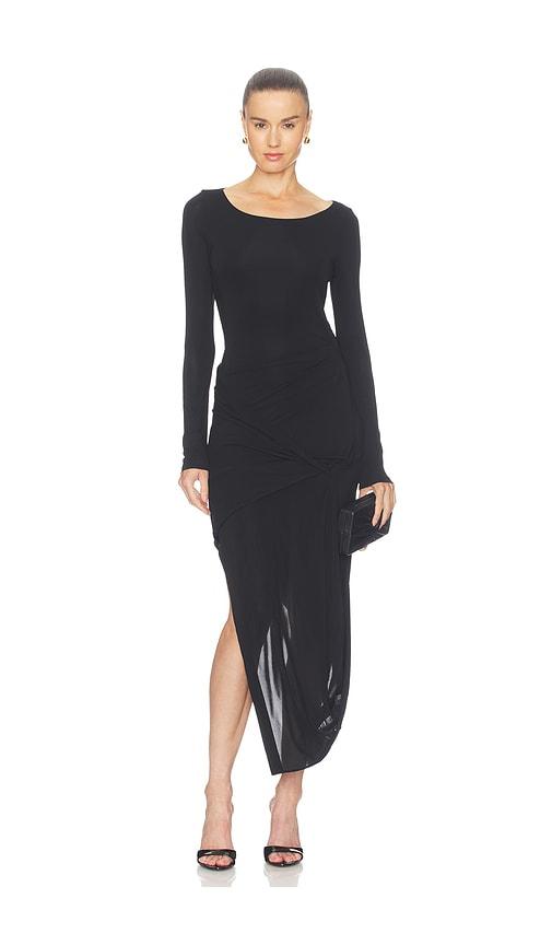 helmut lang drape long sleeve dress in black. - size l (also in xs, s, m)