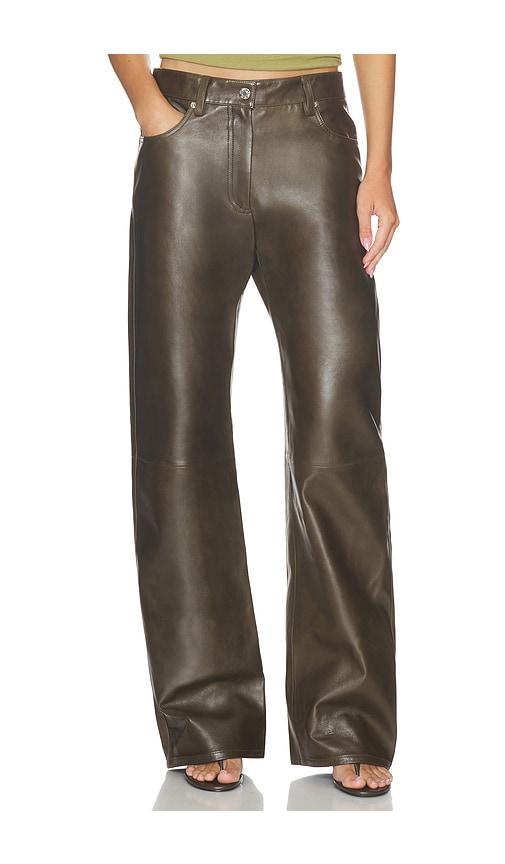 helmut lang leather bootcut pant in army. - size 24 (also in 25)