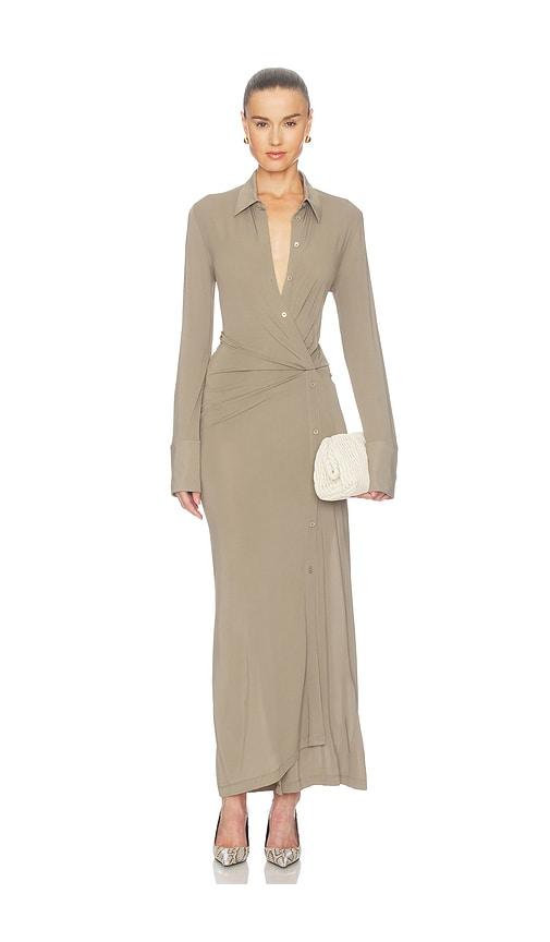helmut lang twisted shirt dress in tan. - size l (also in xs, s, m)