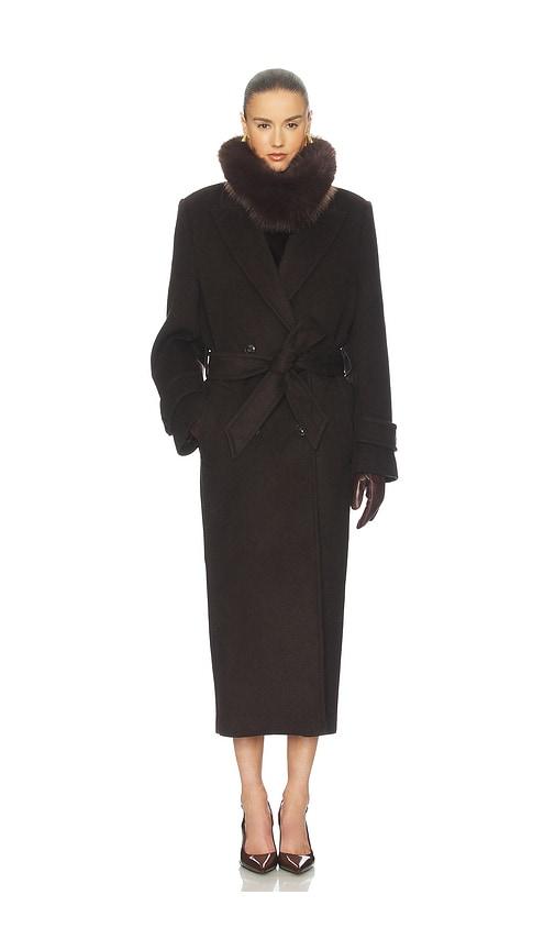 helsa bold shoulder long coat in chocolate. - size l (also in m, s, xs)