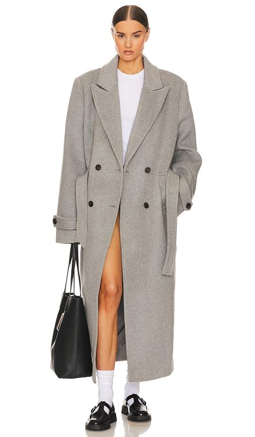 helsa bold shoulder long coat in grey. - size l/xl (also in s/m)