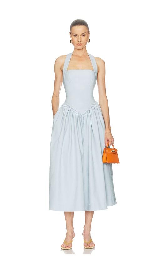 helsa faille halter midi dress in blue. - size s (also in xxs, xs)