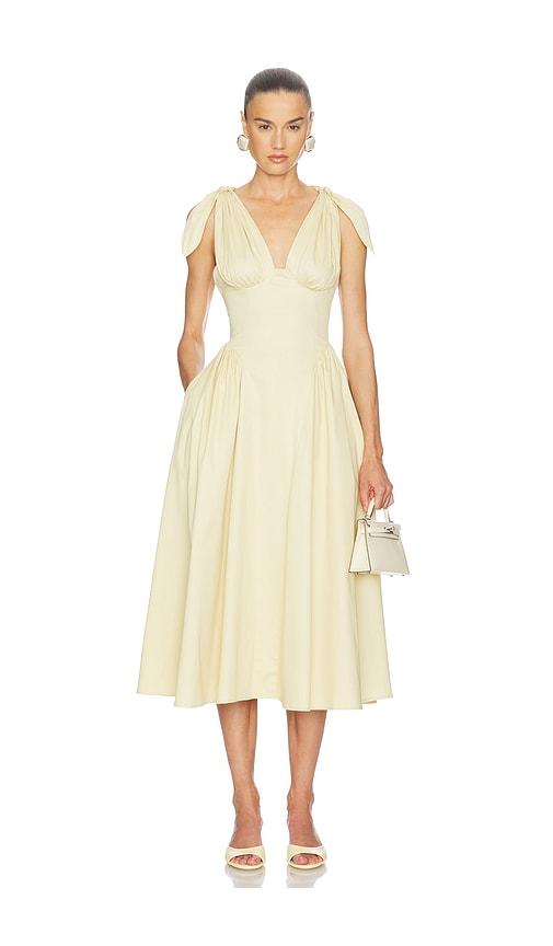 helsa fairweather midi dress in stretch cotton sateen in lemon. - size m (also in xs, s)