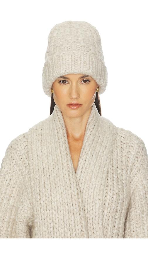 helsa joanie hand knit beanie in beige.