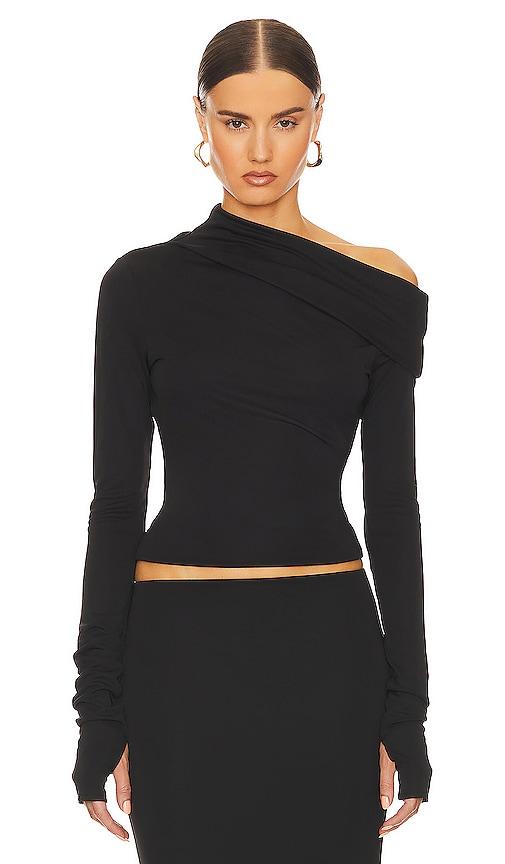helsa matte jersey drape shoulder top in black. - size m (also in xxs, xs, s)