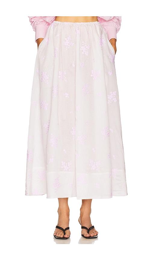 helsa midday skirt in cherry blossom embroidery in white. - size l (also in xl)
