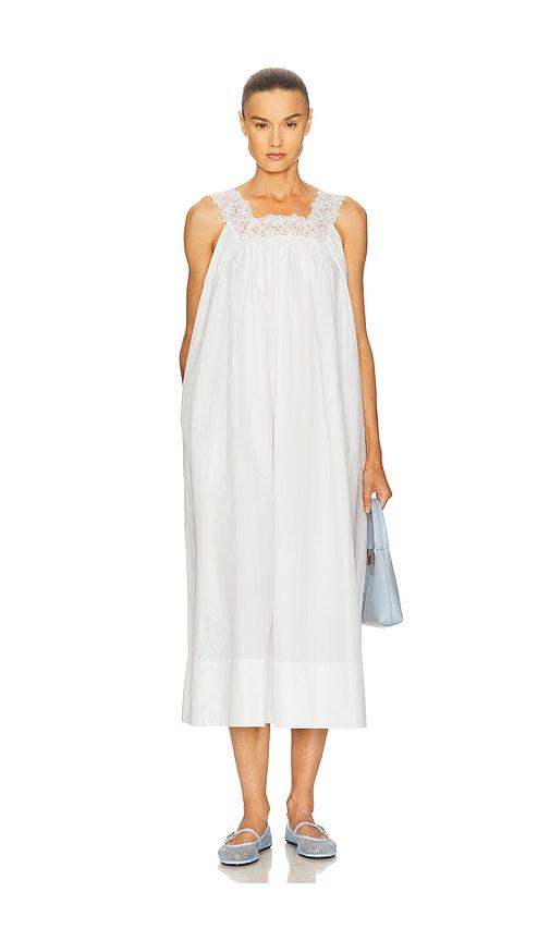 helsa midi dress with lace in tech poplin in white. - size l (also in m, xl)