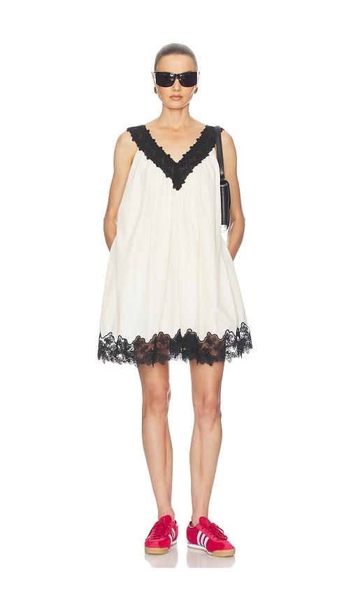 helsa mini dress with lace in tech poplin in cream. - size l (also in xxs, s, m, xl)