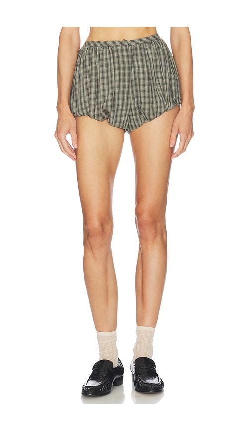 helsa novelty puff shorts in green,brown. - size l (also in xxs, xs, s, m, xl)