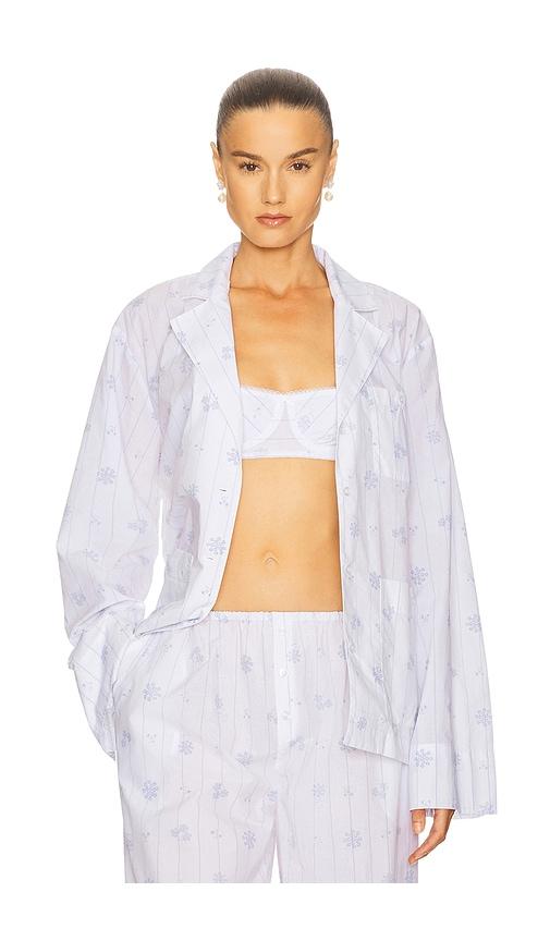 helsa pajama top in fleur print stripe in white. - size m (also in xs, s)