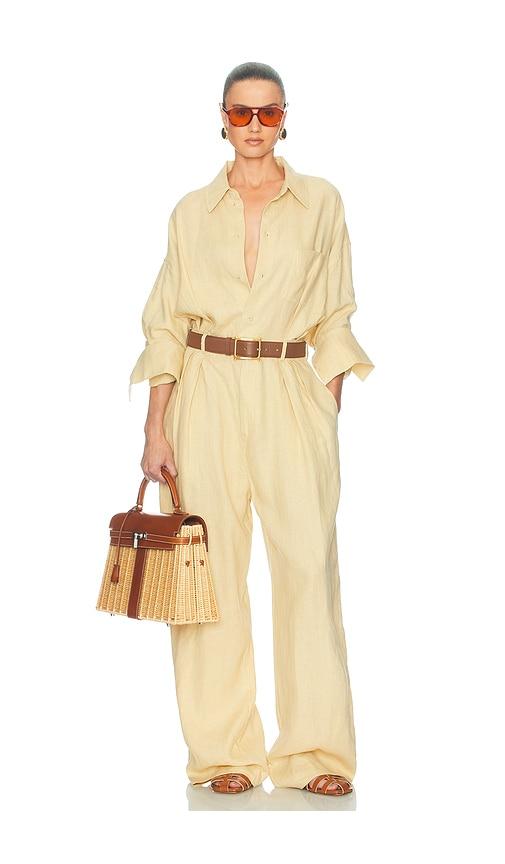 helsa paperbag jumpsuit in washed linen in beige. - size l (also in xxs, xs, s, m, xl)