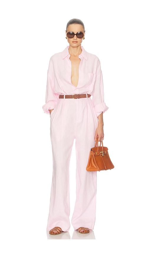 helsa paperbag jumpsuit in washed linen in pink. - size l (also in xs, s, m)