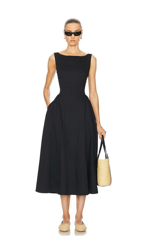 helsa stretch cotton sateen midi dress in black. - size xs (also in xxs)
