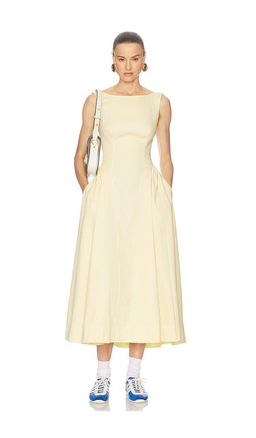 helsa stretch cotton sateen midi dress in yellow. - size m (also in xxs, xs, s)