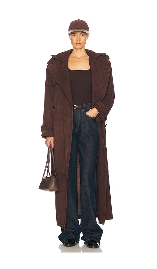 helsa suede trench coat in brown. - size l (also in m)