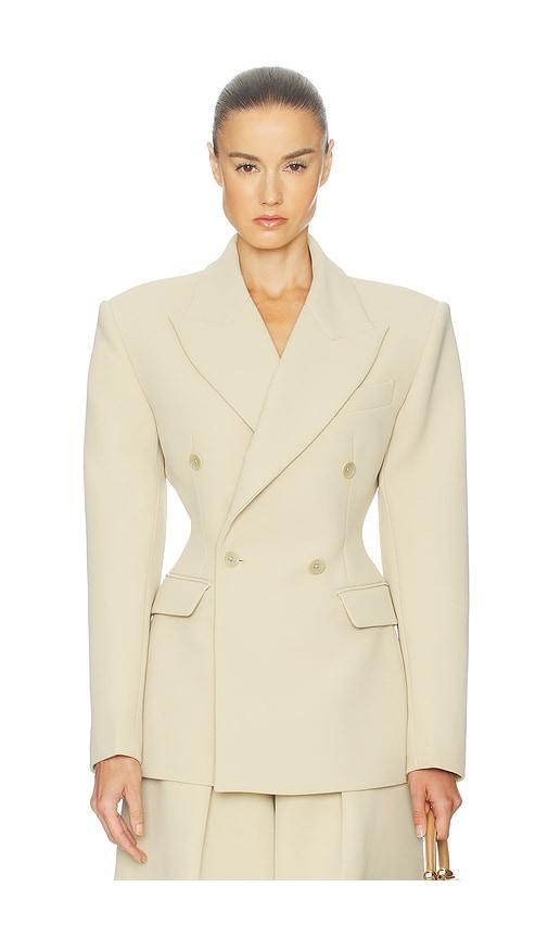 helsa the double breasted s curve jacket in very heavy crepe in beige. - size s (also in xxs, xs)