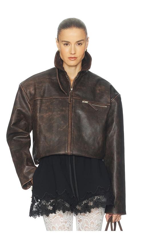 helsa the leather oversized moto jacket in brown. - size m (also in s)